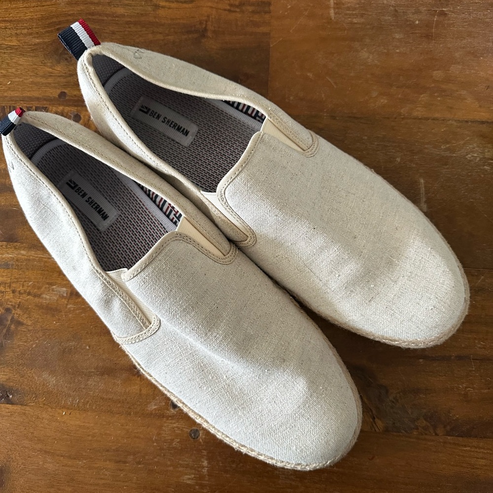 Ben Sherman Prill Cream Linen‎ Slip-On Men's Espadrille Shoes Loafers Size 14